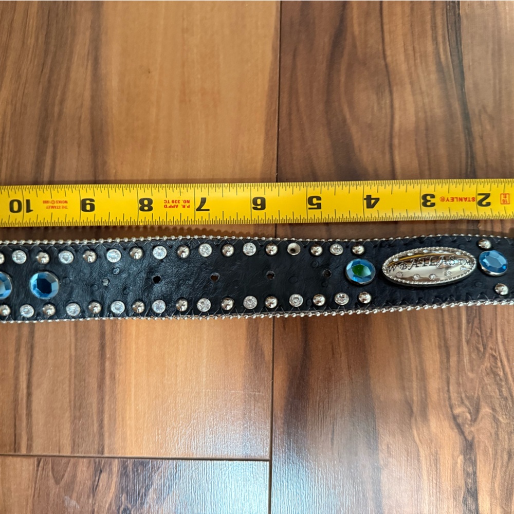 Black Studded Leather Belt with Crystal Stones - Picture 5 of 7